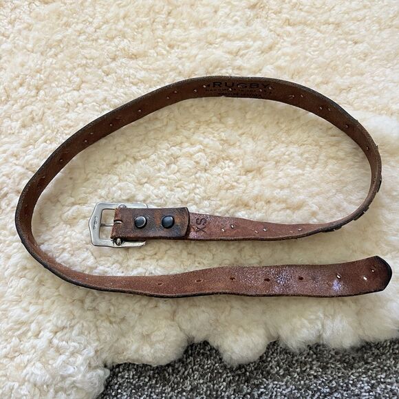 Vintage Rugby Ralph Lauren Handmade Leather Belt with Brass Hardware Unisex